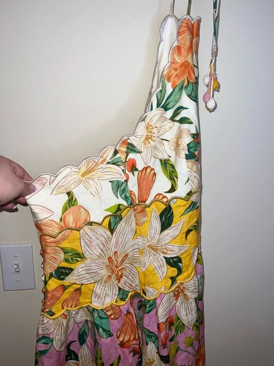 Farm Rio Guaragarden 100% Linen Halter Midi Dress Button Back Floral NWT Large - Picture 10 of 16